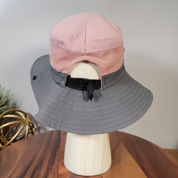 Sun Shade Pink Gray Wide Brim Sun Shade Hat with Ponytail Hole Outdoors - Picture 4 of 17